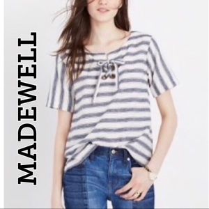 MADEWELL STRIPED LACE UP LINEN NAUTICAL TOP XS